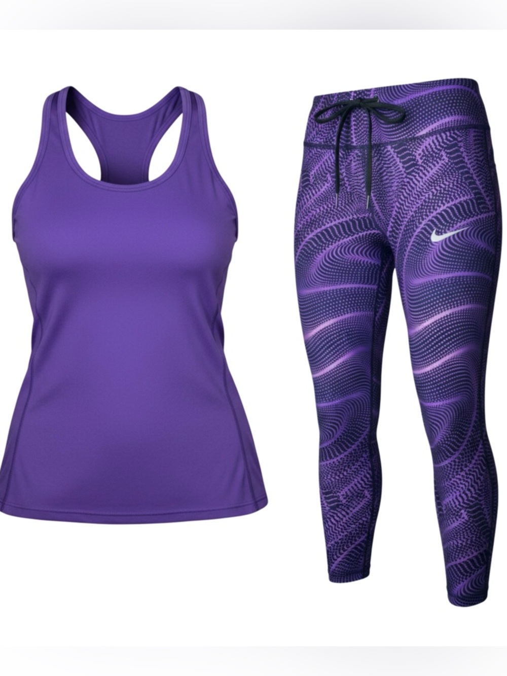 Nike Dri-FIT Activewear Set Purple Racerback Tank & Vibrant Graphic Leggings MED